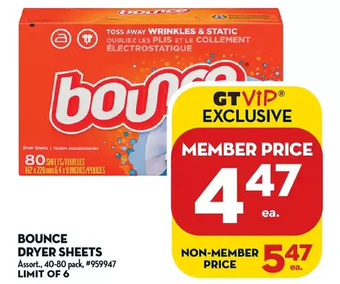 Giant Tiger Bounce dryer sheets offer