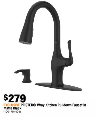 Home Depot Pfister wray kitchen pulldown faucet in matte black offer