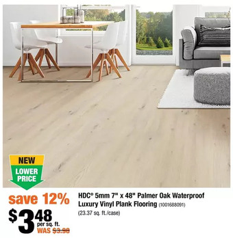 Home Depot Hdc 5mm 7" x 48" palmer oak waterproof luxury vinyl plank flooring offer