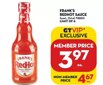 Giant Tiger Frank's redhot sauce offer