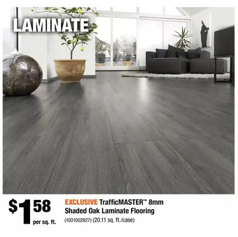 Home Depot Trafficmaster 8mm shaded oak laminate flooring offer