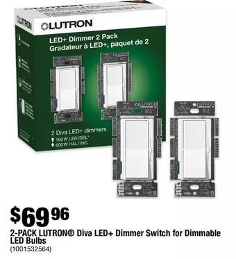 Home Depot 2-pack lutron diva led+ dimmer switch for dimmable led bulbs offer