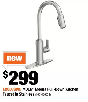 Home Depot Moen meena pull-down kitchen faucet in stainless offer
