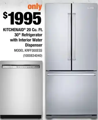 Home Depot Kitchenaid 20 cu. ft. 30" refrigerator with interior water dispenser offer