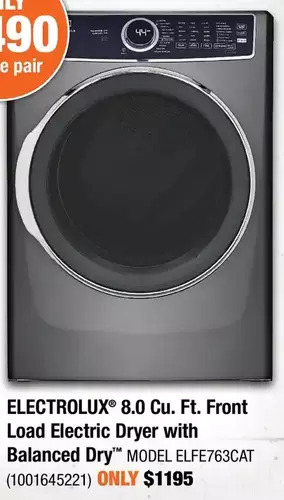 Home Depot Electrolux 8.0 cu. ft. front load electric dryer with balanced dry offer