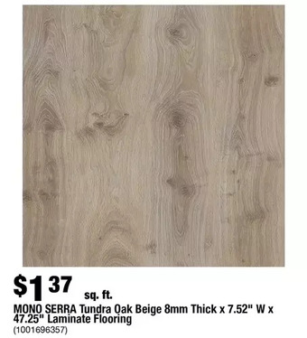 Home Depot Mono serra tundra oak beige 8mm thick x 7.52" w x 47.25" laminate flooring offer