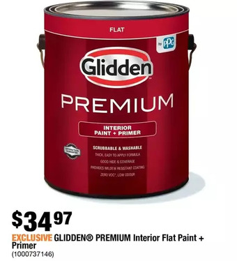 Home Depot Glidden premium interior flat paint + primer offer