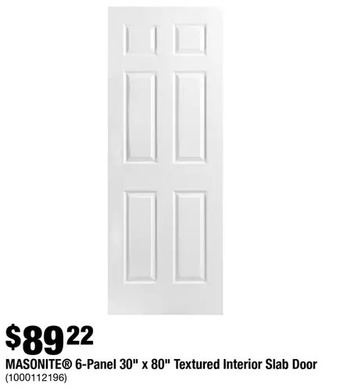 Home Depot Masonite 6-panel 30" x 80" textured interior slab door offer
