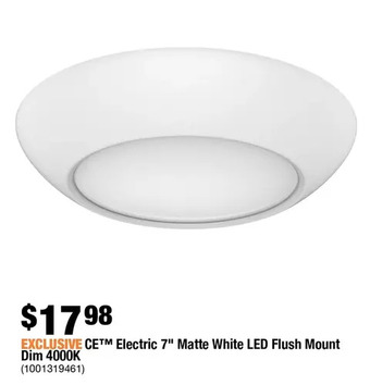 Home Depot Ce electric 7" matte white led flush mount dim 4000k offer
