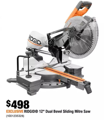 Home Depot Ridgid 12" dual bevel sliding mitre saw offer