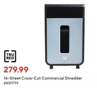 Staples Tru red 16-sheet cross-cut commercial shredder offer