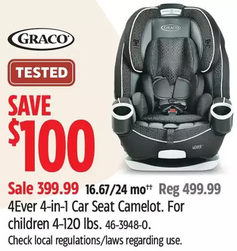 Canadian Tire Graco 4ever 4-in-1 car seat camelot offer