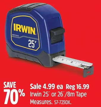Canadian Tire Irwin 25' or 26' /8m tape measures offer