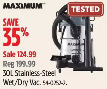Canadian Tire Maximum 30l stainless-steel wet/dry vac offer