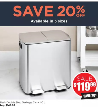 Kitchen Stuff Plus Sleek double step garbage can offer