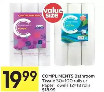 Foodland Compliments bathroom tissue or paper towels offer