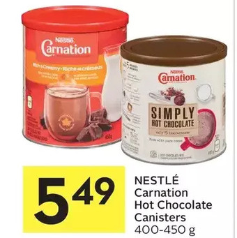 Foodland Nestlé carnation hot chocolate canisters offer