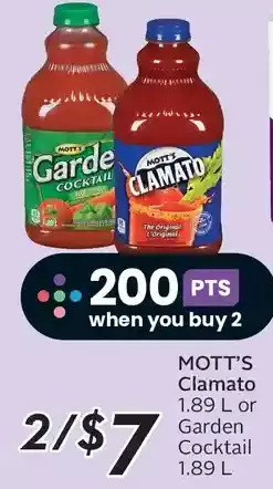 Sobeys Mott's clamato or garden cocktail offer
