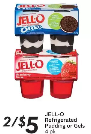 Sobeys Jell-o refrigerated pudding or gels offer