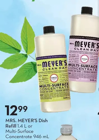 Sobeys Mrs. meyer's dish refill or multi-surface concentrate offer