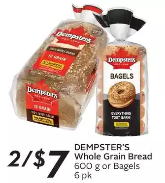 Sobeys Urban Fresh Dempster's whole grain bread or bagels offer