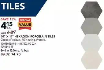 RONA 10" x 11" hexagon porcelain tiles offer