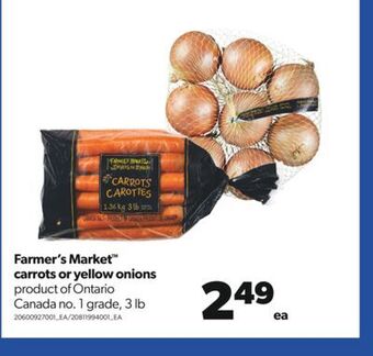 Real Canadian Superstore Farmer's market™ carrots or yellow onions, 3 lb offer
