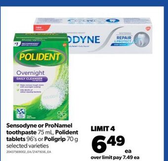 Real Canadian Superstore Sensodyne or pronamel toothpaste 75 ml, polident tablets 96's or poligrip 70 g offer