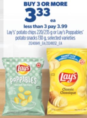 Real Canadian Superstore Lay's® potato chips 220/235 g or lay's poppables® potato snacks 130 g offer