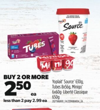 Real Canadian Superstore Yoplait® source® 630g, tubes 8x56g, minigo® 6x60g liberté classique 650g offer
