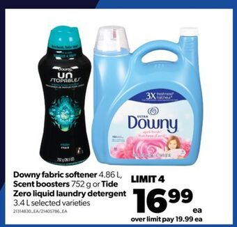 Real Canadian Superstore Downy fabric softener 4.86 l, scent boosters, 752 g or tide zero liquid laundry detergent, 3.4 l offer