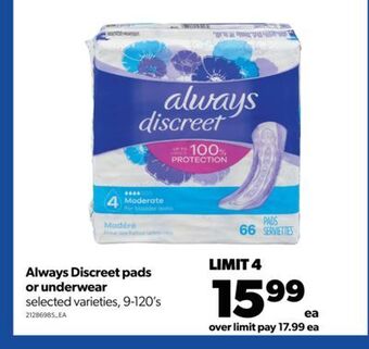 Real Canadian Superstore Always discreet pads or underwear, , 9-120's offer