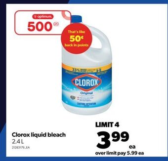 Real Canadian Superstore Clorox liquid bleach, 2.4 l offer