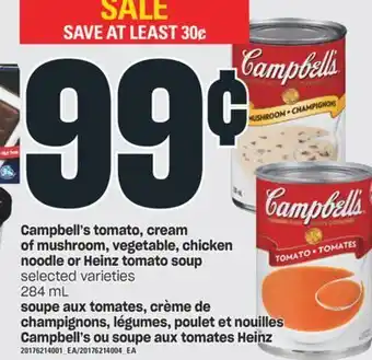 Independent Grocer Campbell's tomato, cream of mushroom, vegetable, chicken noodle or heinz tomato soup, 284 ml offer