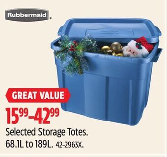 Canadian Tire Rubbermaid selected storage totes offer