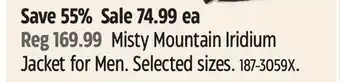Canadian Tire Misty mountain iridium jacket for men offer