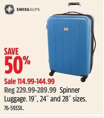 Canadian Tire Swiss alps spinner luggage offer
