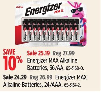 Canadian Tire Energizer max alkaline batteries, 36/aa offer
