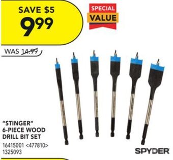 Lowe's Spyder "stinger" 6-piece wood drill bit set offer