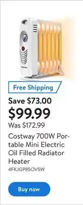 Walmart Costway 700w portable mini electric oil filled radiator heater offer