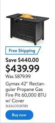 Walmart Gymax 42'' rectangular propane gas fire pit 60,000 btu w/ cover offer