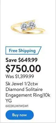 Walmart Sk jewel 1/2ctw diamond solitaire engagement ring|10k yg offer