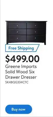 Walmart Greene imports solid wood six drawer dresser offer