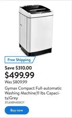 Walmart Gymax compact full-automatic washing machine|11 lbs capacity|grey offer