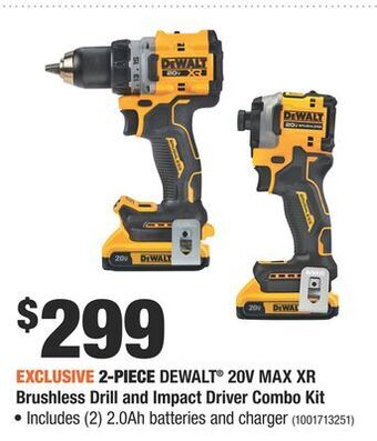 Home Depot 2-piece dewalt® 20v max xr brushless drill and impact driver combo kit offer