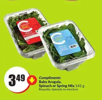 Chalo FreshCo Compliments baby arugula, spinach or spring mix 142 g offer
