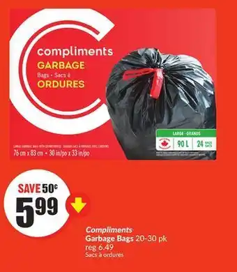 Chalo FreshCo Compliments garbage bags 20-30 pk offer