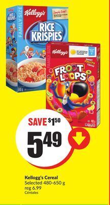 Chalo FreshCo Kellogg's cereal selected 480-650 g offer