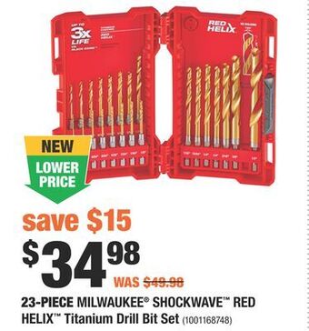 Home Depot 23-piece milwaukee® shockwave™ red helix™ titanium drill bit set offer