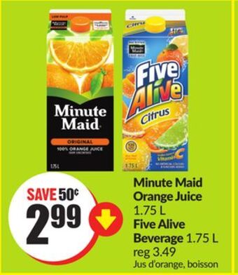 Chalo FreshCo Minute maid orange juice 1.75 l five alive beverage 1.75 l offer